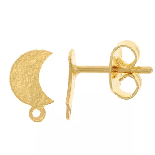 Orecchini perno a forma di luna 9x6 mm con anello chiuso - Dorato con oro fino x2