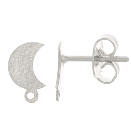 Orecchini perno forma di luna 9x6 mm con anello chiuso - Placcate argento x2