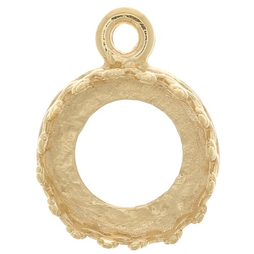 Castone pendente rotondo corona - per cabochon 8mm - placcato oro 3 micron x1