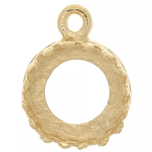 Castone pendente rotondo corona - per cabochon 8mm - placcato oro 3 micron x1