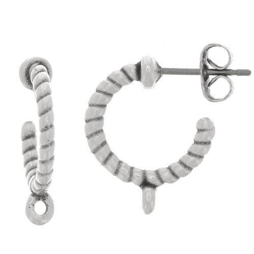 Orecchini aperti in corda ritorta con anello da 14mm-Placcatura argento antico x2