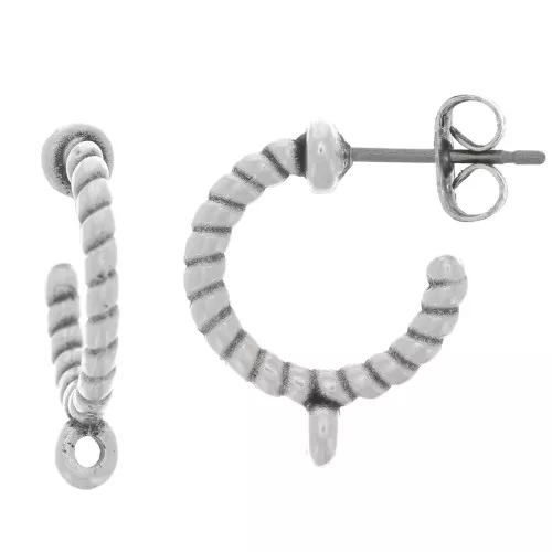 Orecchini aperti in corda ritorta con anello da 14mm-Placcatura argento antico x2
