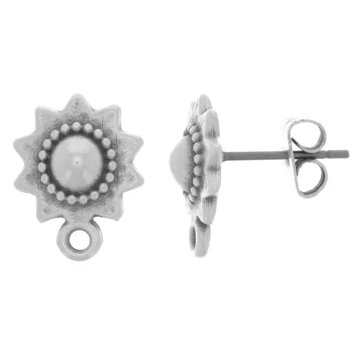 Orecchini perno etnico sole 10 mm con anello - Placcatura argento antico x2