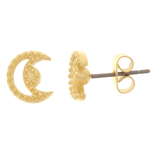 Orecchini perno luna scavata- palline 9x8 mm - Dorato oro fino x2