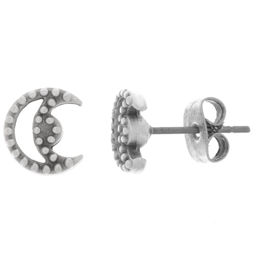 Orecchini perno luna scavata - palline 9x8 mm - Placcatura argento antico