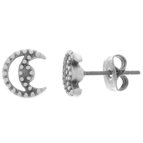 Orecchini perno luna scavata - palline 9x8 mm - Placcatura argento antico
