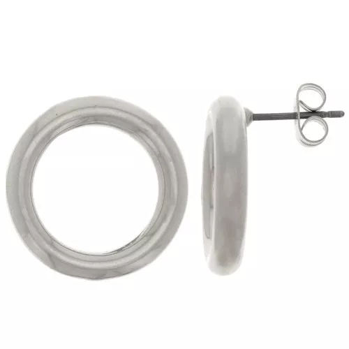 Orecchini perno - Cerchio scavato 19 mm - Placcatura argento antico x2