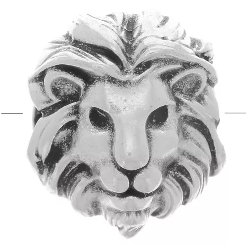 Perlina testa di leone 14x12 mm - foro grande - placcatura argento antico x1