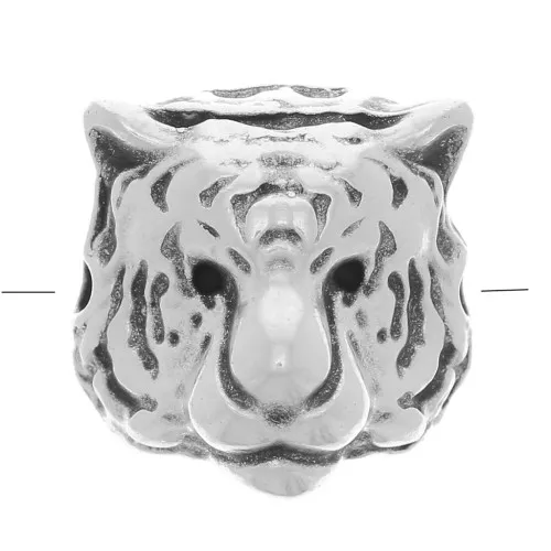 Perlina testa di tigre 10 mm - Placcatura argento antico x1