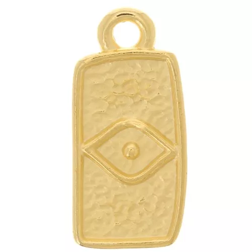 Ciondolo rettangolo irregolare 15x7 mm - motivo occhio- Dorato in oro fino x1