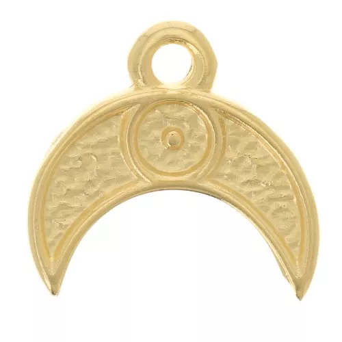 Ciondolo mezzaluna 11x12 mm - motivo occhio - Dorato in oro fino x1