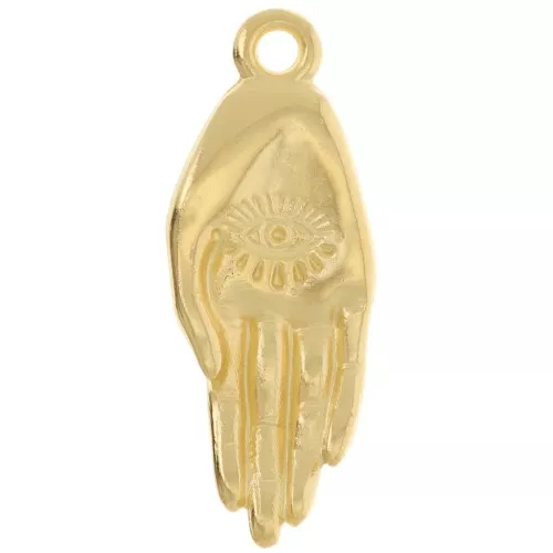 Pendente mano 22x8 mm - motivo occhio- Dorato con oro fino x1