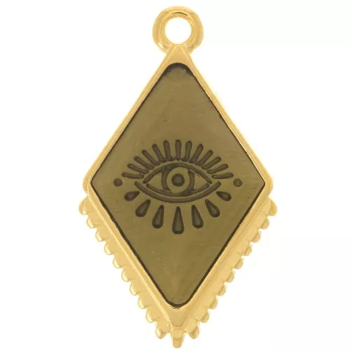 Pendente rombo 24x14mm in resina eposs. motivo occhio Dorato in oro fino-Grigio