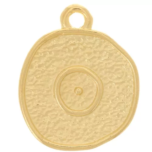 Ciondolo rotondo irregolare da 13 mm - motivo occhio - Dorato in oro fino x1