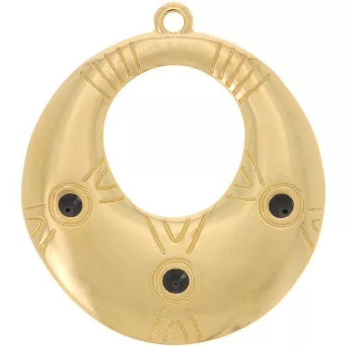 Pendente etnico ovale 31x28 mm in resina epossidica - Dorato oro fino - Nero x1