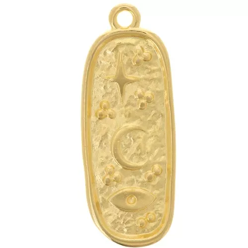 Pendente rettangolo 28x10,5 mm - Portafortuna - Dorato oro fino x1