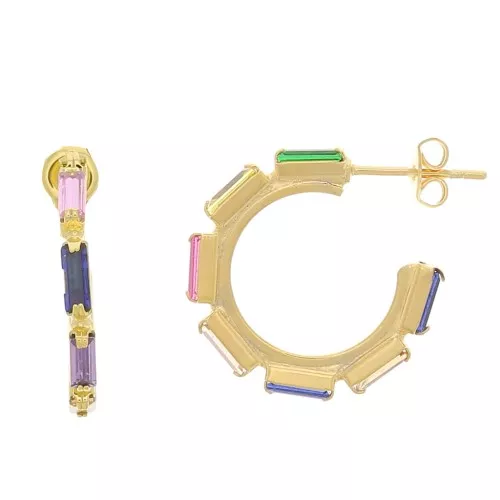 Orecchini a cerchio in vetro rettangolare multicolore da 20 mm - Dorato oro finox2