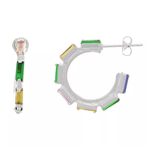 Orecchini a cerchio in vetro rettangolare multicolore da 20 mm - Placcati argento x2