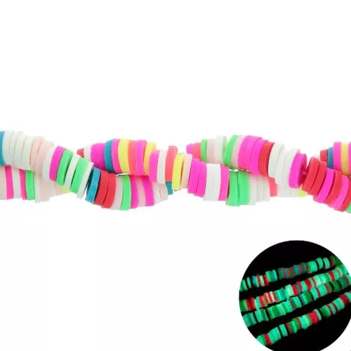 Perle rondelle in pasta polimerica Heishi 6x1mm - Multi Fluo glow x39cm