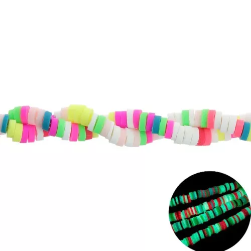 Perle in pasta polimerica Heishi 4x1mm - Multi Fluo glow in the dark x39cm