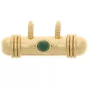 Pendentif tube ethnique 9x19.5 mm avec cabochon en verre - Doré - Vert x1