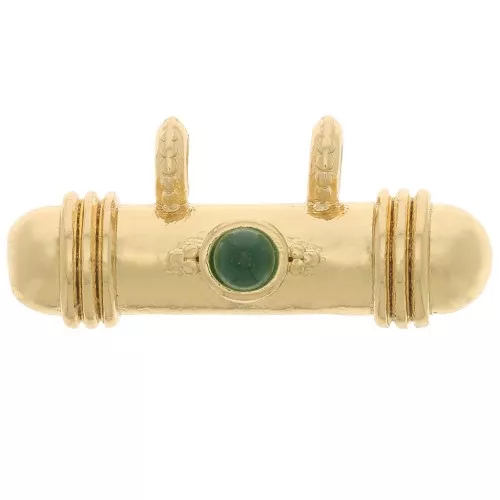 Pendente etnico a tubo 9x19,5 mm con cabochon in vetro - Oro - Verde x1