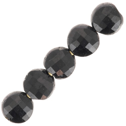 Perline piatte sfaccettate rotonde - Perline di pietra preziosa da 4 mm - Onice nero x10