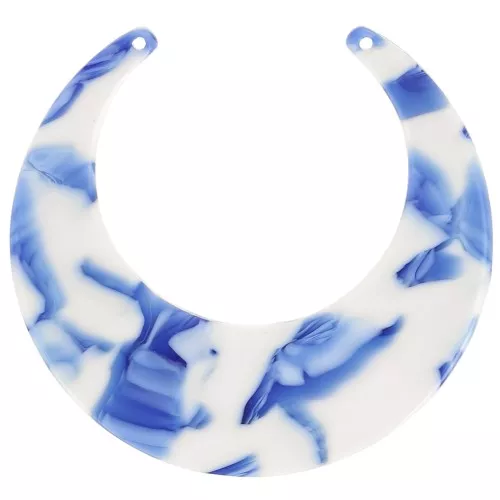 Pendente mezza luna in acetato 46x49,5 mm - Blu scuro marmorizzato - Avorio x1