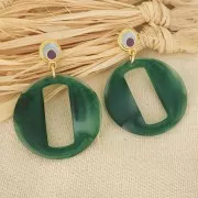 Ciondolo rotondo cavo in resina effetto opaco 39 mm - Blu scuro marmorizzato x1