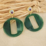 Pendentif rond évidé en résine effetto opaco 39 mm - Marbré vert foncé x1