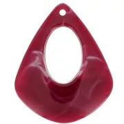 Pendente in resina triangolo scavato 42x34mm-Rosso scuro marmorizzato-Bianco x1