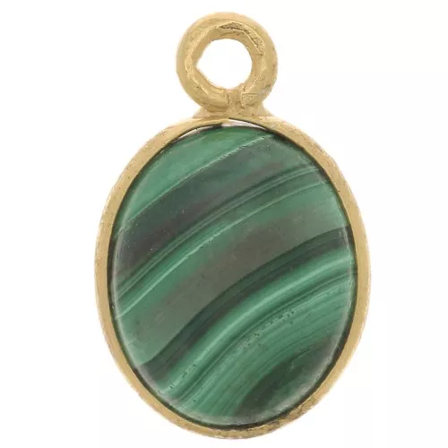 Ciondolo ovale in pietra semipreziosa 14x9 mm in argento 925 dorato - Malachite x1