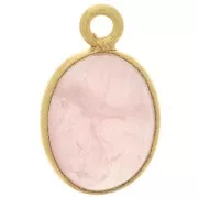 Ciondolo ovale in pietra semiprezio 14x9 mm in argento 925 dorato - Quarzo rosa x1