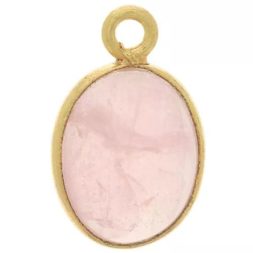 Ciondolo ovale in pietra semiprezio 14x9 mm in argento 925 dorato - Quarzo rosa x1