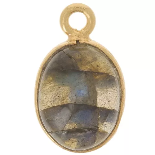 Ciondolo ovale in pietra semipreziosa 14x9mm in argento925 dorato - Labradorite x1