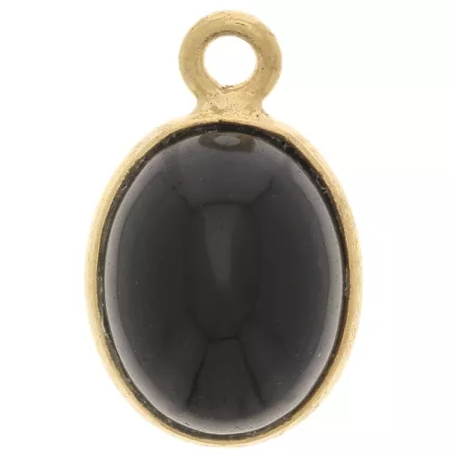 Ciondolo ovale in pietra semipreziosa 14x9 mm in argento 925 dorato- Onice nero x1