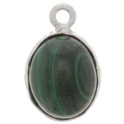 Breloque ovale pierre gemme 14x9 mm - Argent 925 - Malachite x1|raw }}