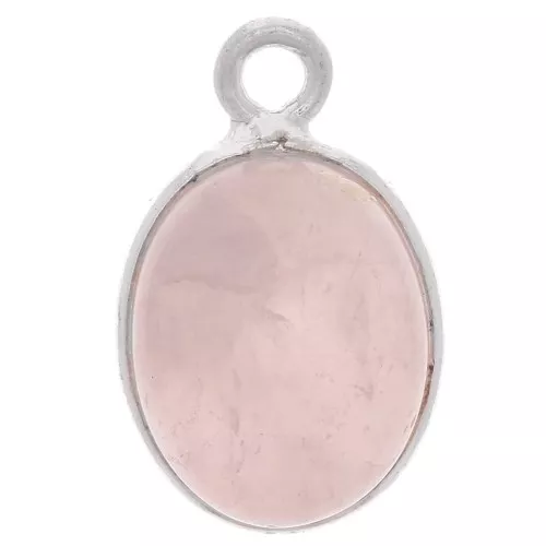 Ciondolo ovale in pietra preziosa 14x9 mm - Argento 925 - Quarzo rosa x1