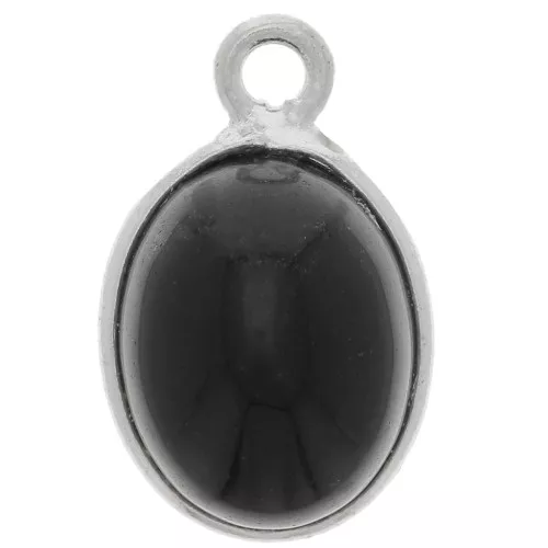 Ciondolo ovale con gemma 14x9 mm - Argento 925 - Onice nero x1