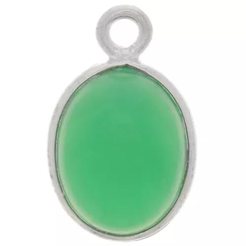 Ciondolo ovale con gemma 14x9 mm - Argento 925 - Onice verde x1