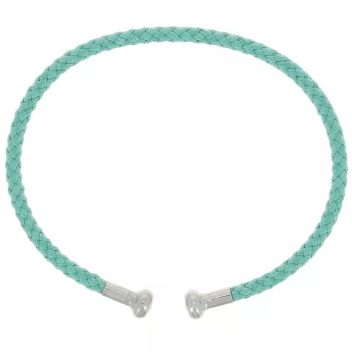 Bracciale cordone ritorto svitabile - Verde acqua - Rodio