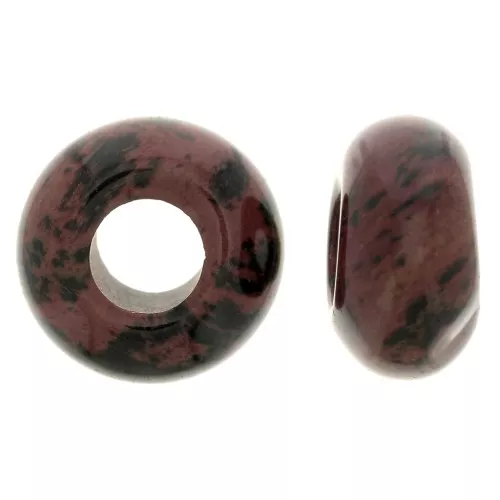 Perlina tonda foro largo donuts 14mm in imitazione gemma-Diaspro cigno dorato x1