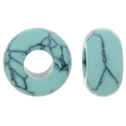 Perlina rotonda a foro largo -donuts- 14 mm in imitazione gemma - Turchese x1