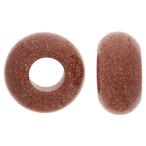 Perlina rotonda a foro largo Donuts-14mm Gold stone-imitazione pietra del sole x1