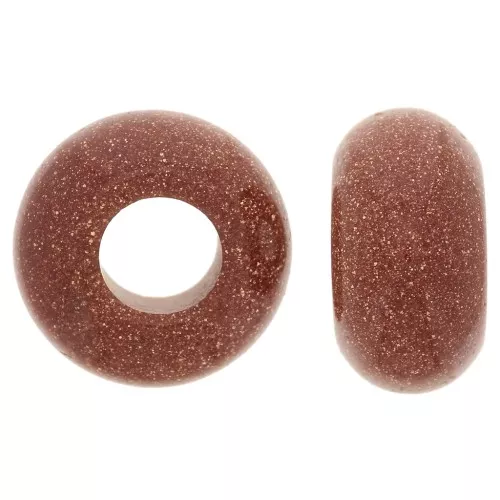 Perlina rotonda a foro largo Donuts-14mm Gold stone-imitazione pietra del sole x1
