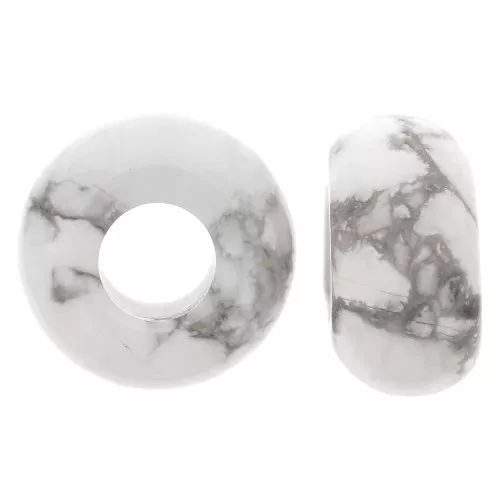 Perlina rotonda a foro largo - donuts - pietra semipreziosa 14 mm - Howlite x1