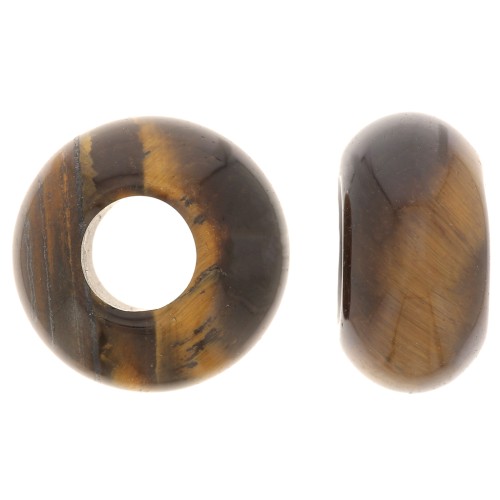 Perlina rotonda a foro largo - donuts - pietra preziosa 14 mm - occhio di tigre x1