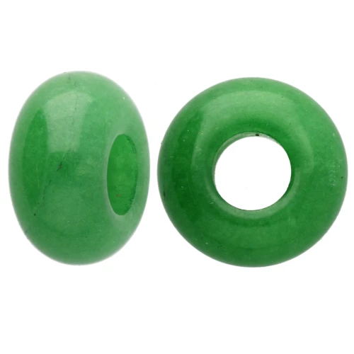 Perlina rotonda a foro largo - donuts - 14 mm gemma colorata - Giada verde x1