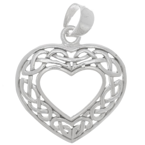 Pendente cuore scavato 21x20 mm - Design celtico - Argento 925 x1