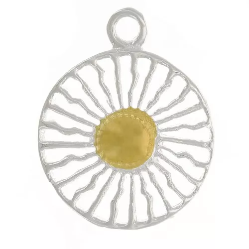 Ciondolo rotondo 10 mm - motivo del sole - Argento 925 dorato x1